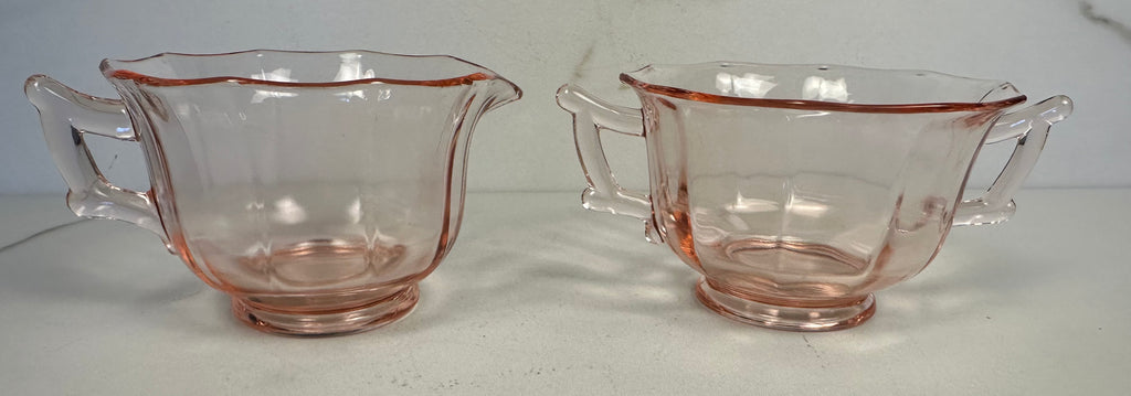 Pink Depression Glass Sugar and Creamer  Set -  “Molly Pink” Imperial Glass  | Circa 1929- 1939