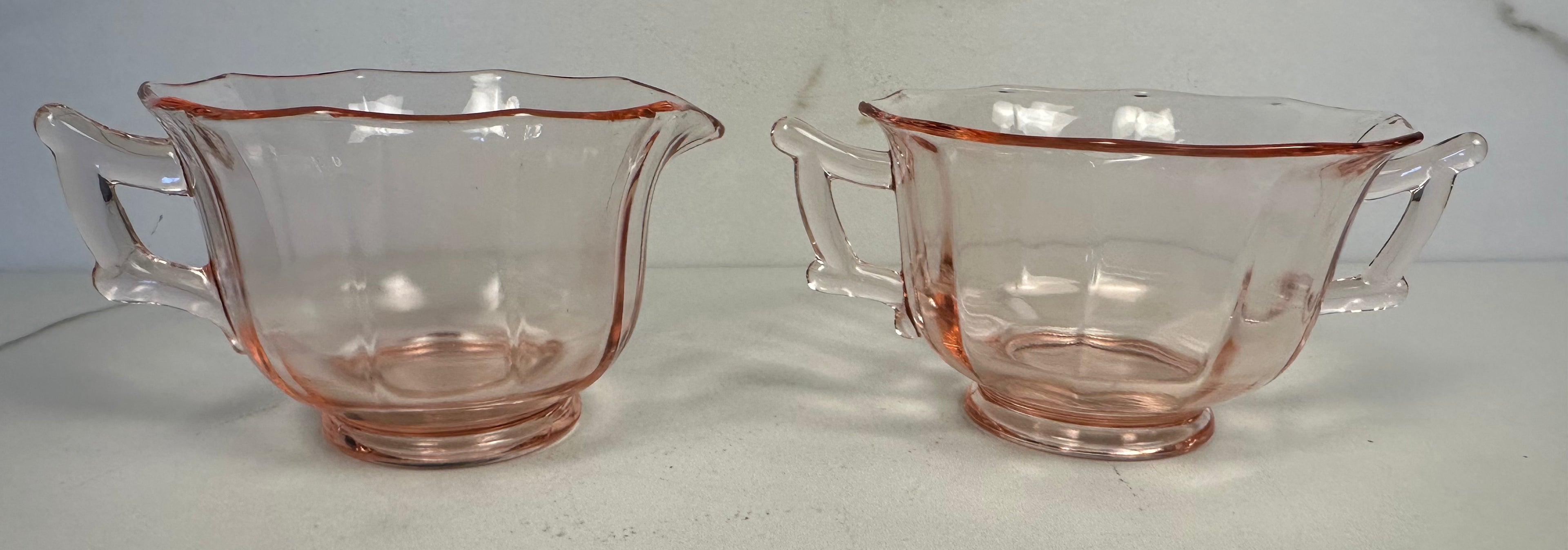 Pink Depression Glass Sugar and Creamer  Set -  “Molly Pink” Imperial Glass  | Circa 1929- 1939