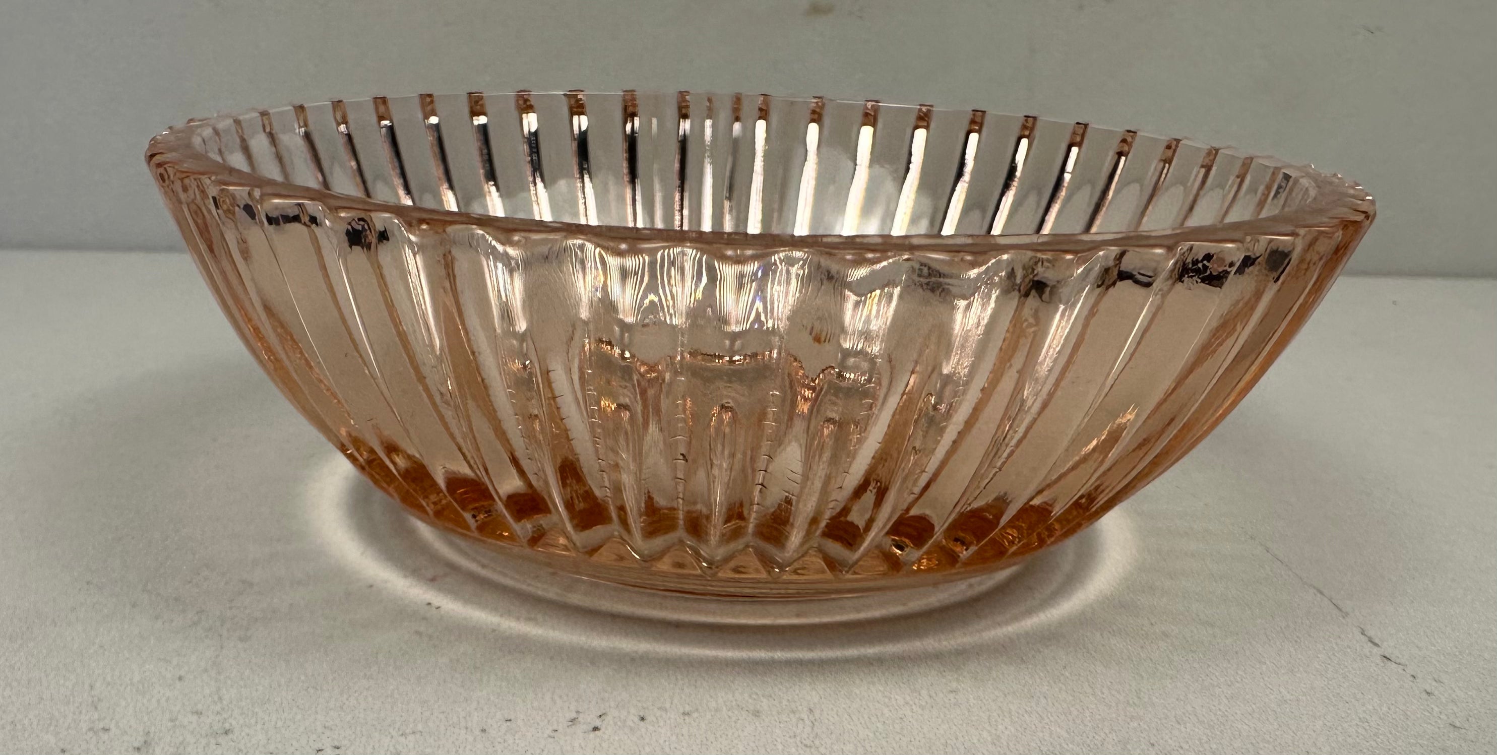 Pink Depression Glass Dessert Bowl  -  "Queen Mary - Vertical Ribbed " Anchor Hocking  | Circa 1936- 1949