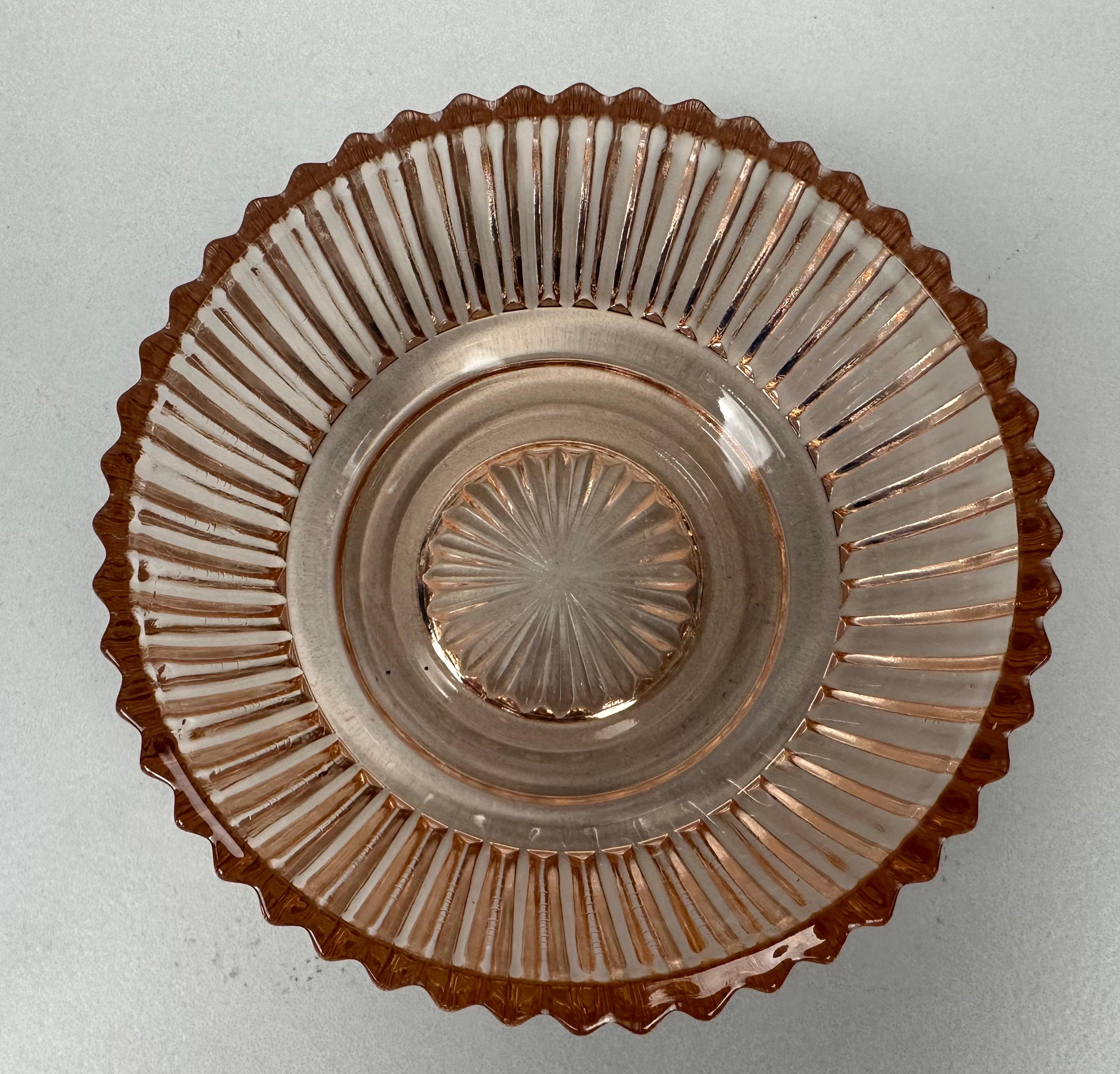 Pink Depression Glass Dessert Bowl  -  "Queen Mary - Vertical Ribbed " Anchor Hocking  | Circa 1936- 1949