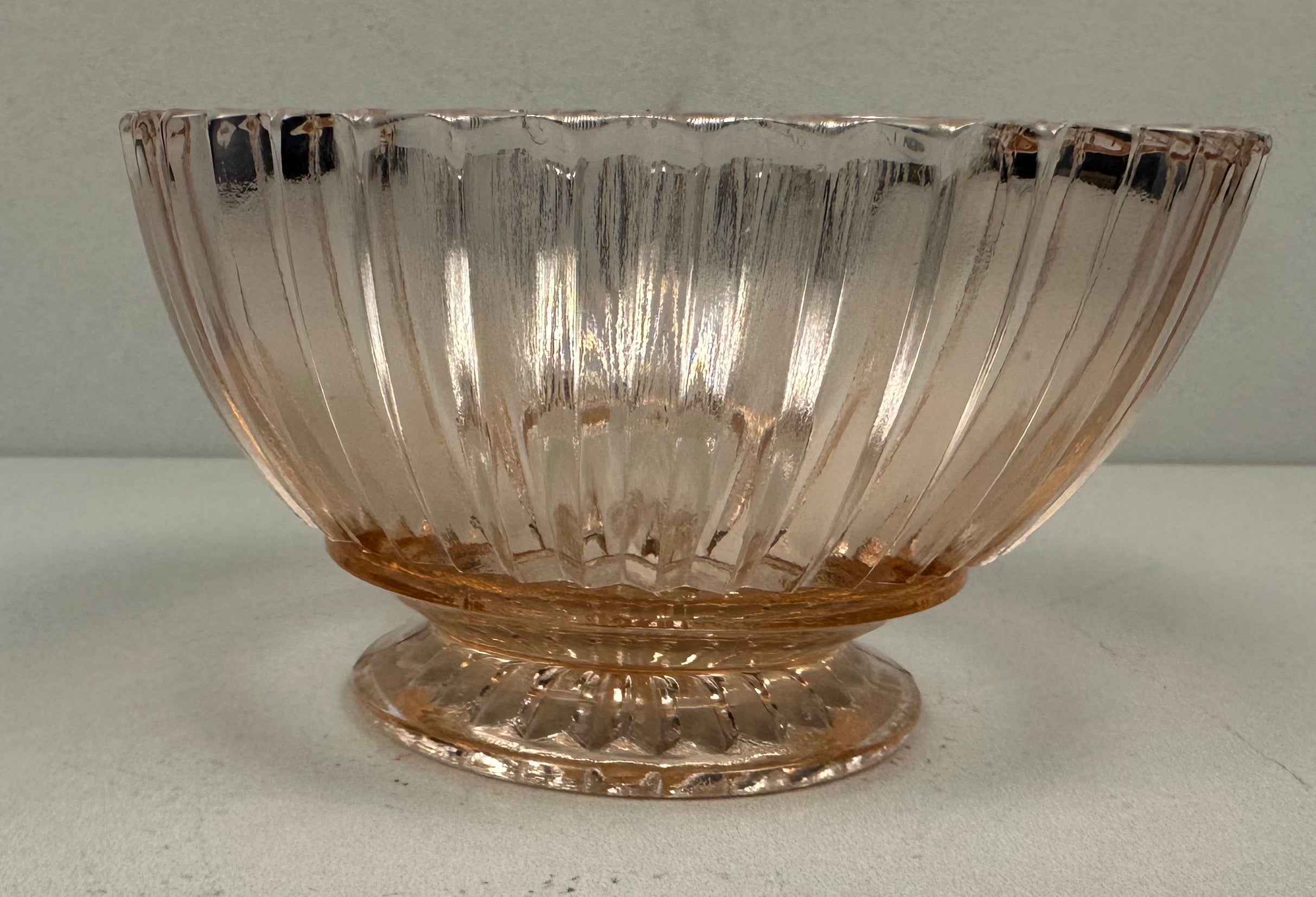 Pink Depression Glass Dessert Pedestal Bowl  - "Queen Mary - Vertical Ribbed " Anchor Hocking  | Circa 1936- 1949