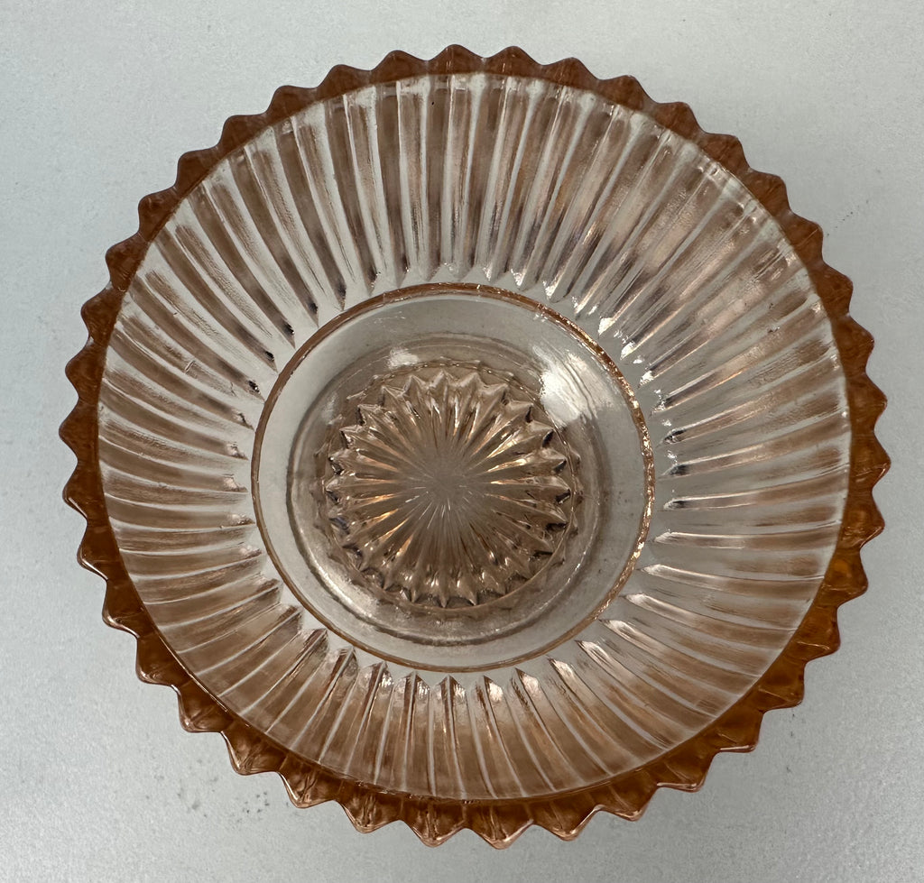 Pink Depression Glass Dessert Pedestal Bowl  - "Queen Mary - Vertical Ribbed " Anchor Hocking  | Circa 1936- 1949