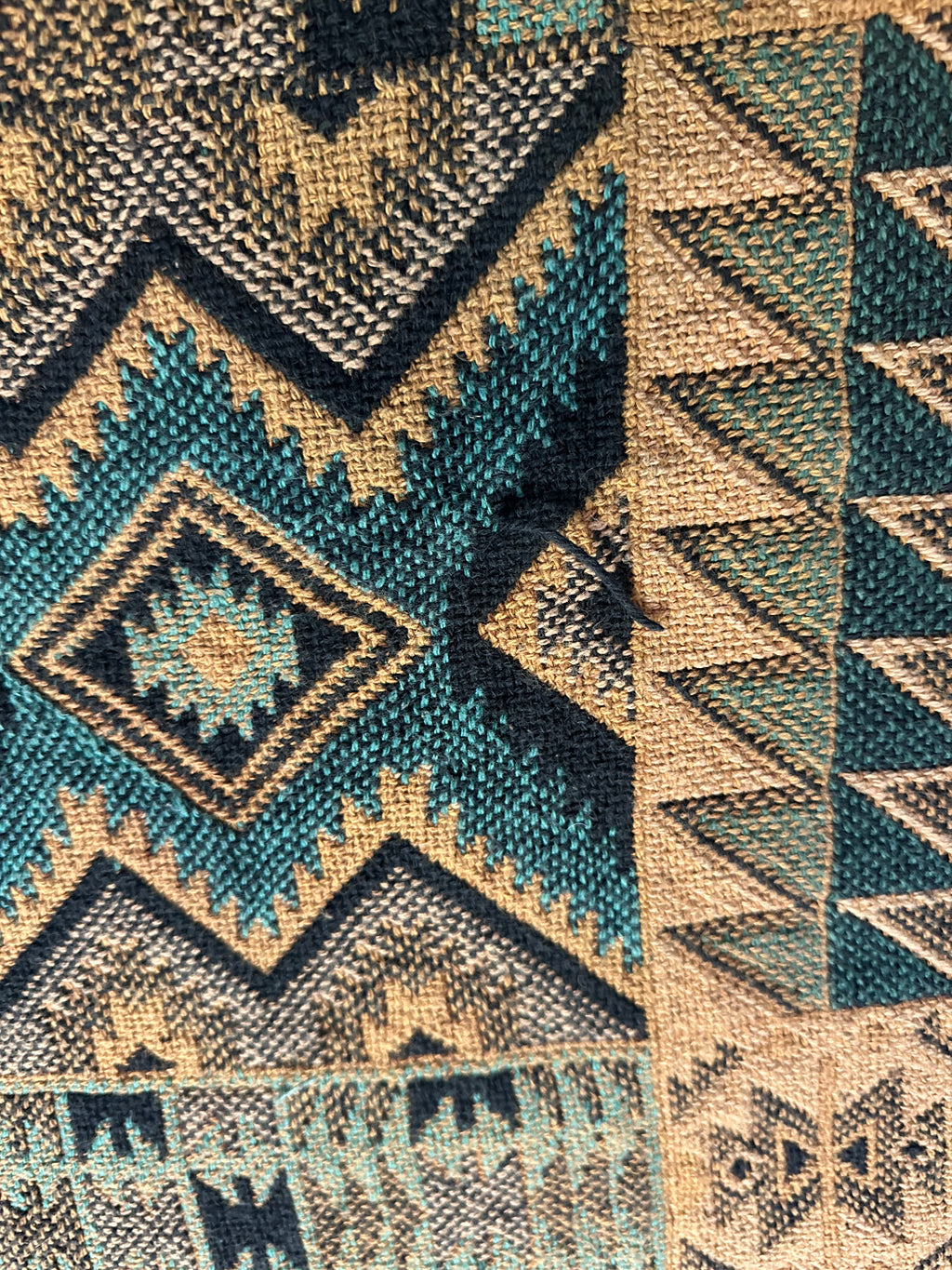 Green and Tan Native  American Design Blanket