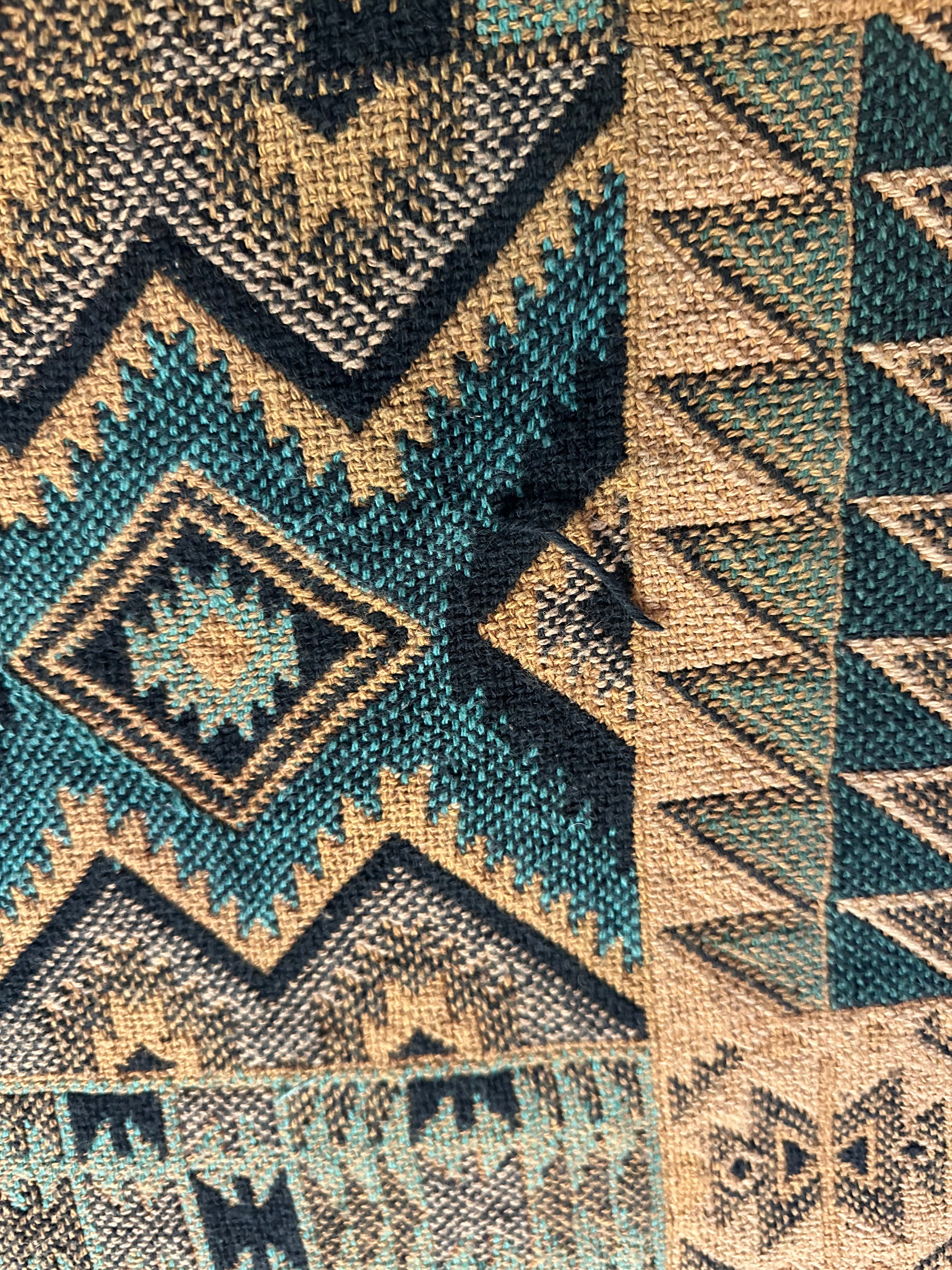 Green and Tan Native  American Design Blanket