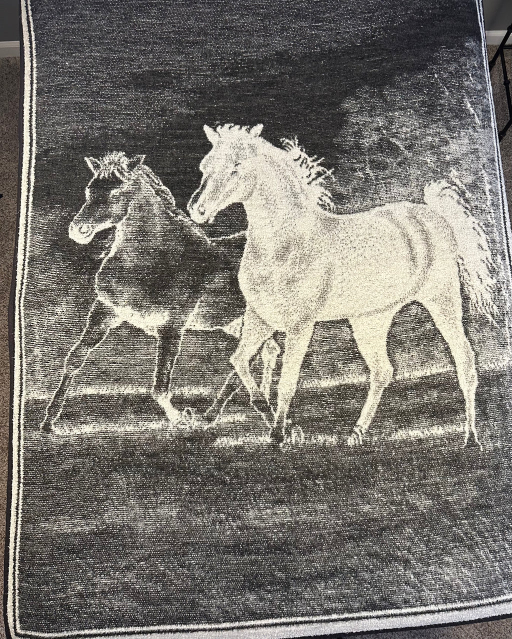Vintage Biederlack Black and White Horses Blanket