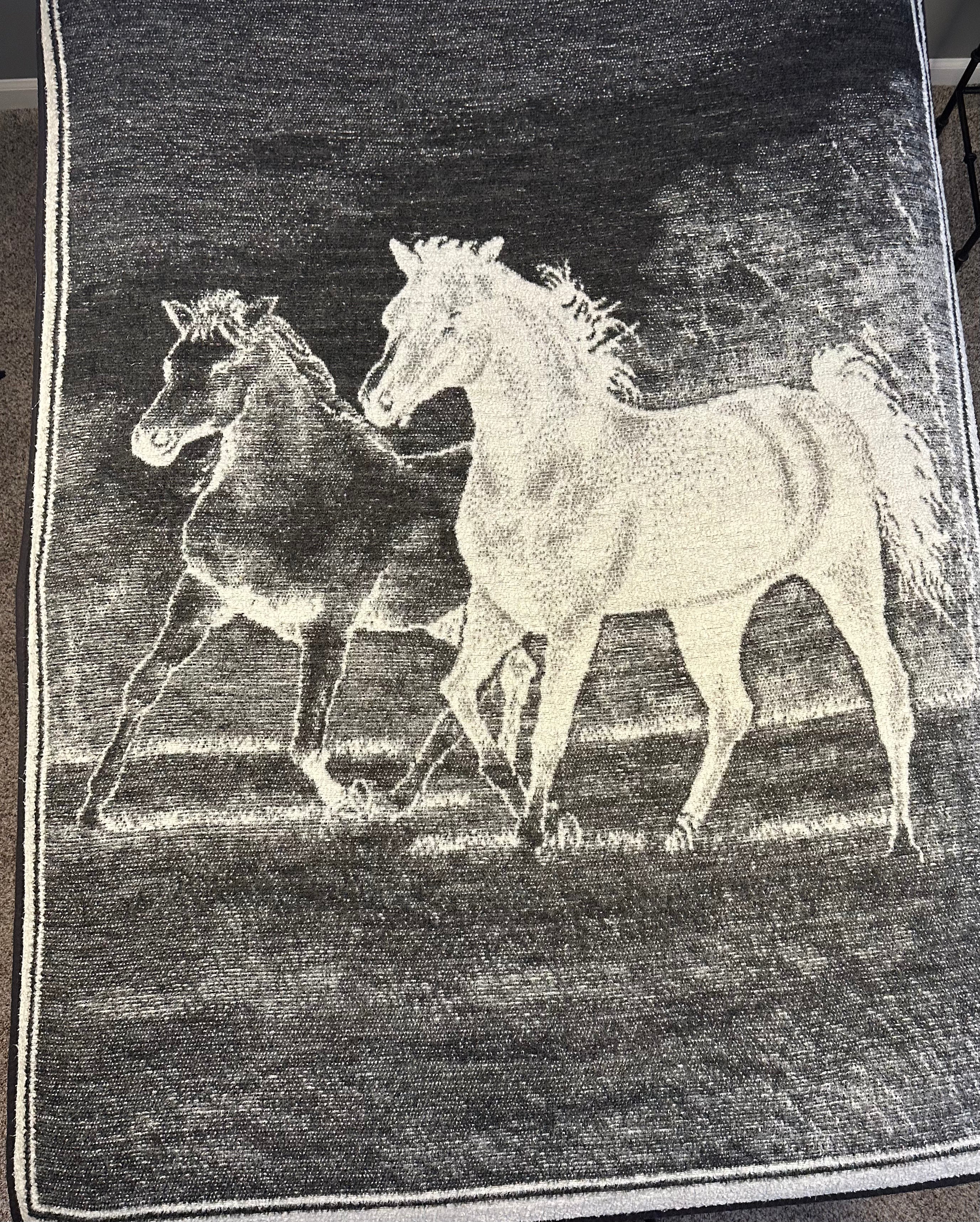 Vintage Biederlack Black and White Horses Blanket