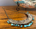 Turquoise and Silver Tone Metal Cuff Necklace