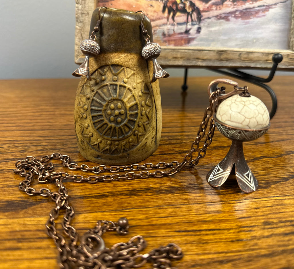 Tipi Boho Copper Tone Necklace and Earrings (new)