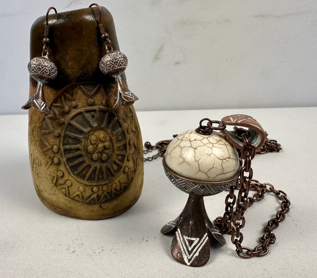 Tipi Boho Copper Tone Necklace and Earrings (new)
