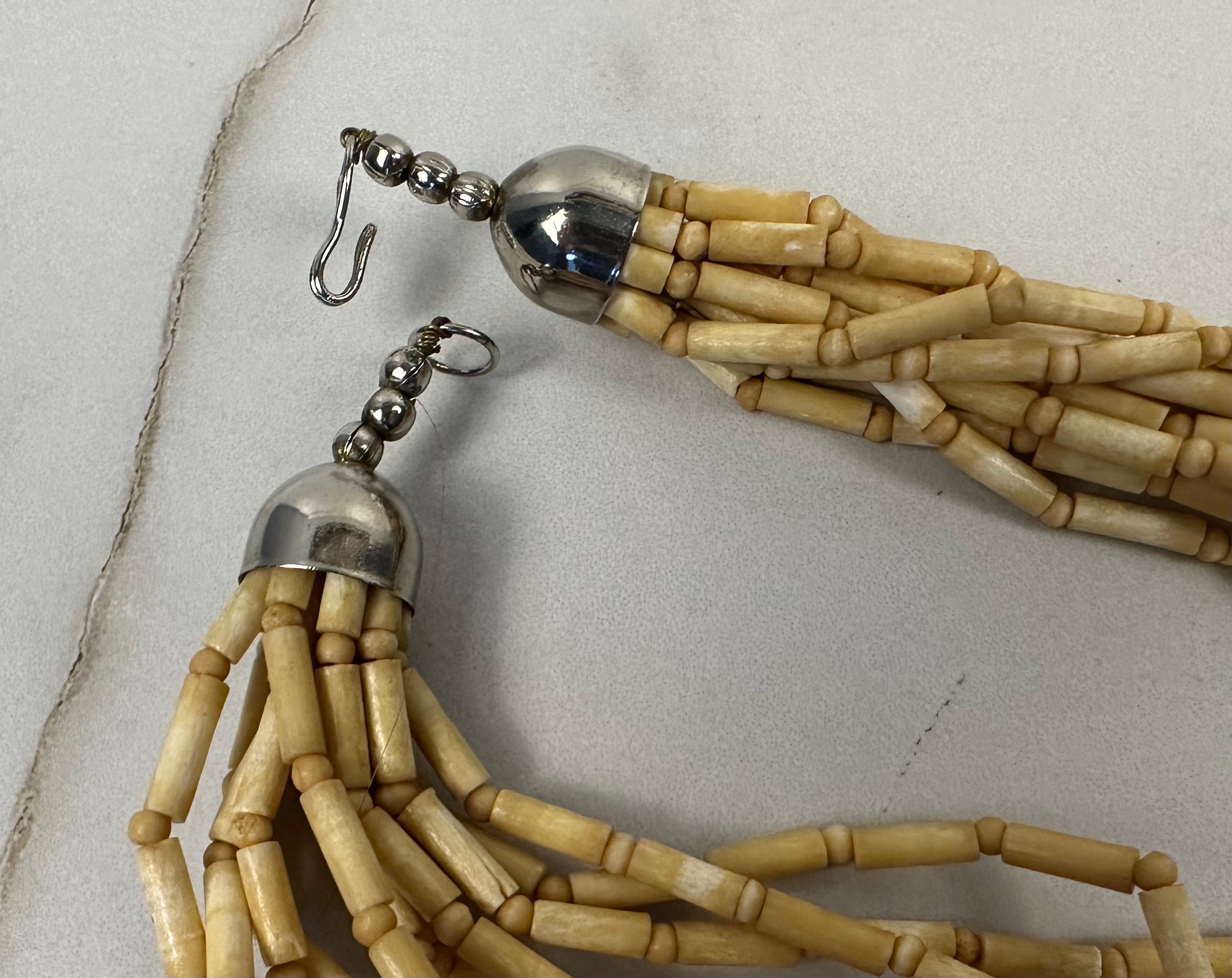 Artist Made Statement Piece Multi Strand Wood Beaded and Brass Necklace