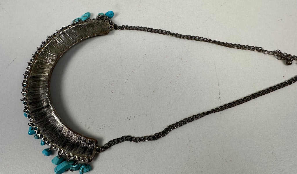 Turquoise and Silver Tone Metal Cuff Necklace