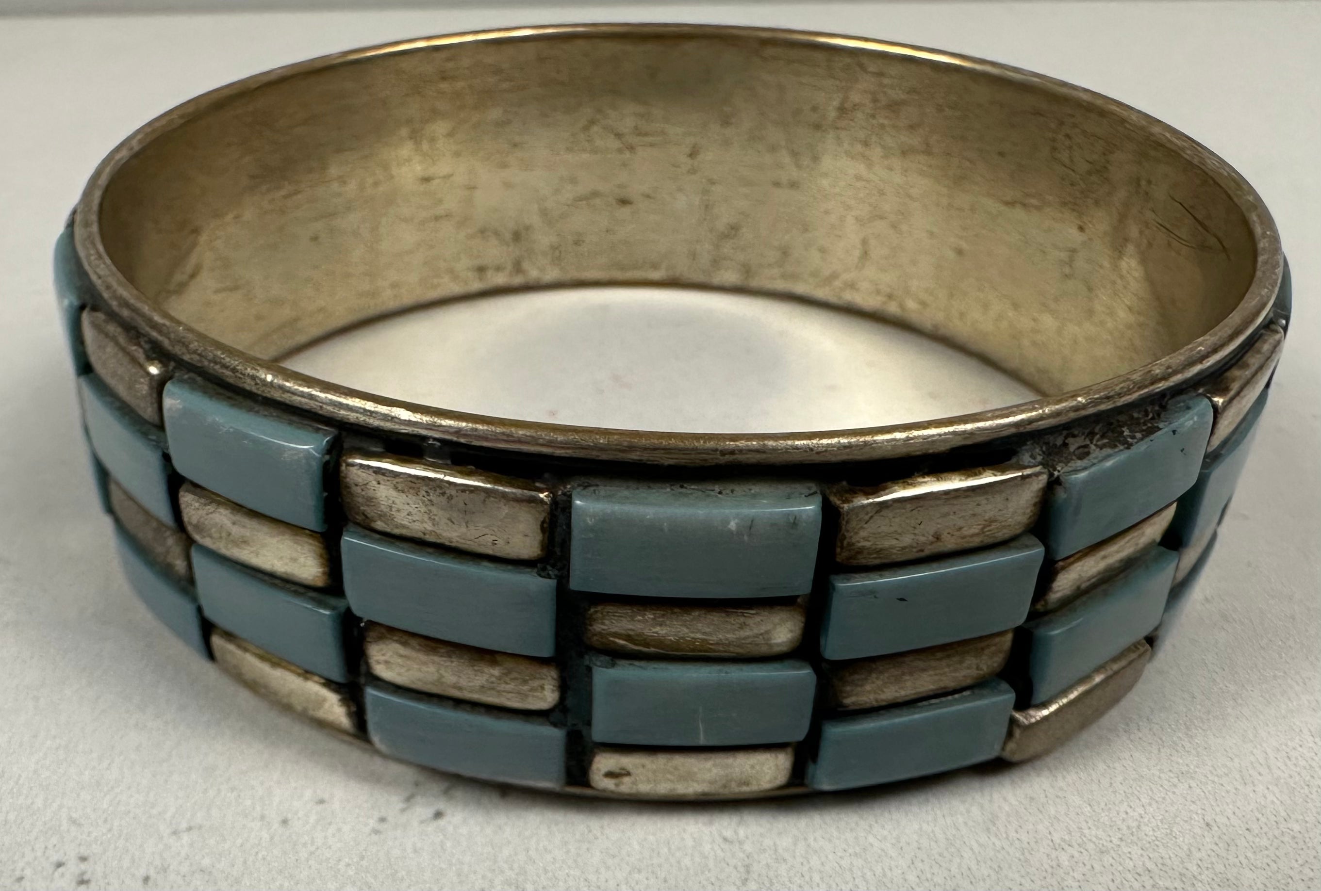Silver Tone Metal and Turquoise Look Stone Bracelet