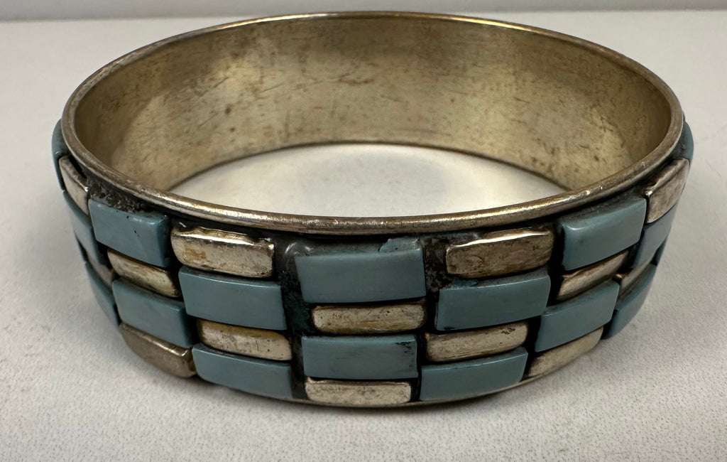 Silver Tone Metal and Turquoise Look Stone Bracelet