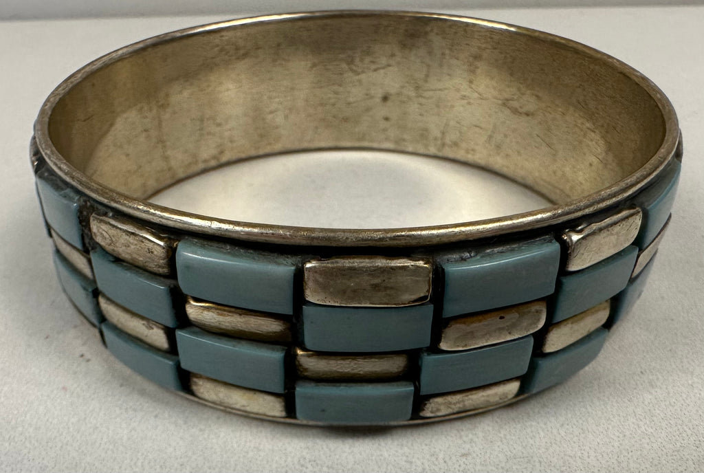 Silver Tone Metal and Turquoise Look Stone Bracelet