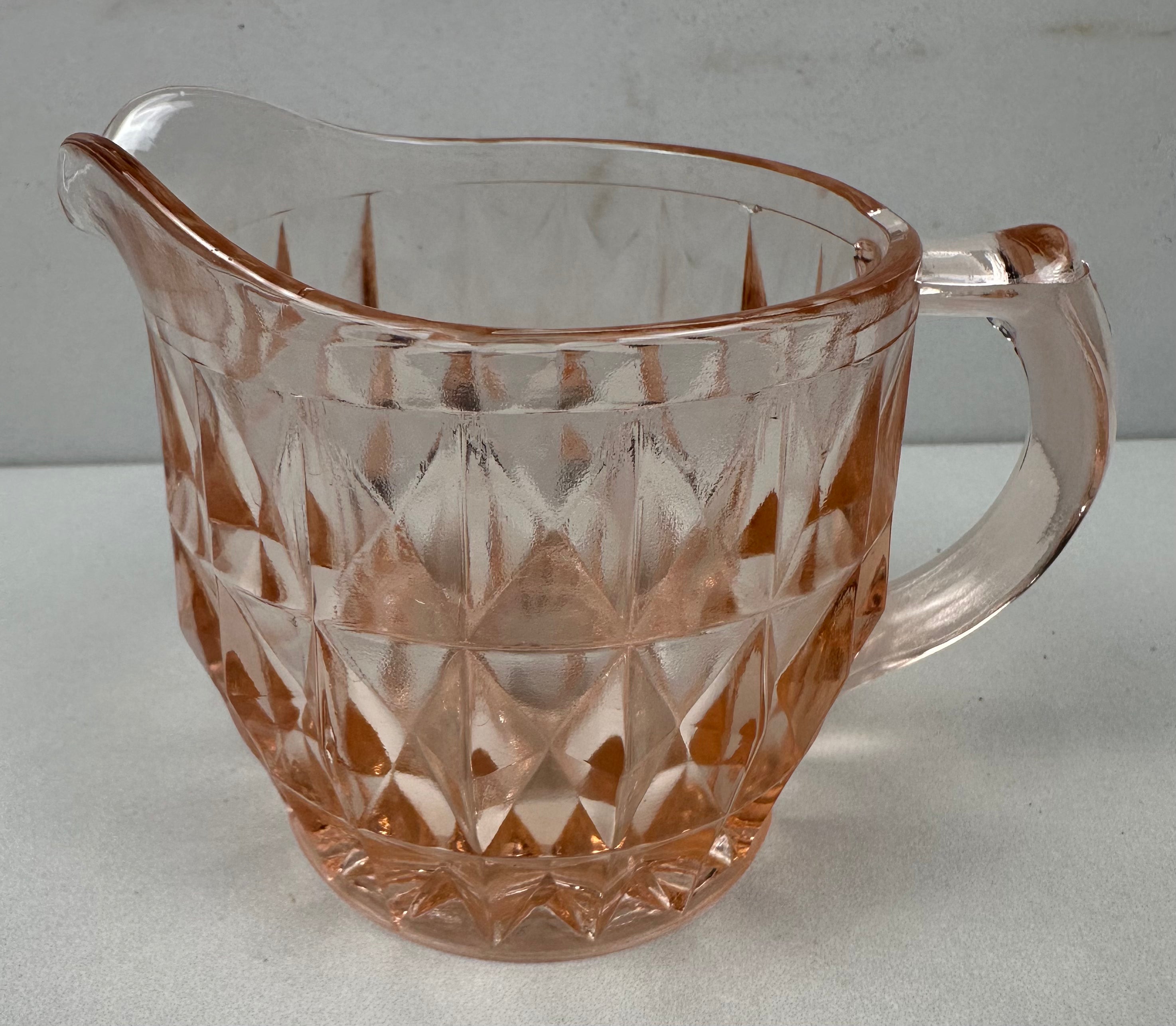 Pink Depression Glass Creamer “Windsor Diamond” Jeannette Glass |  1936-1946