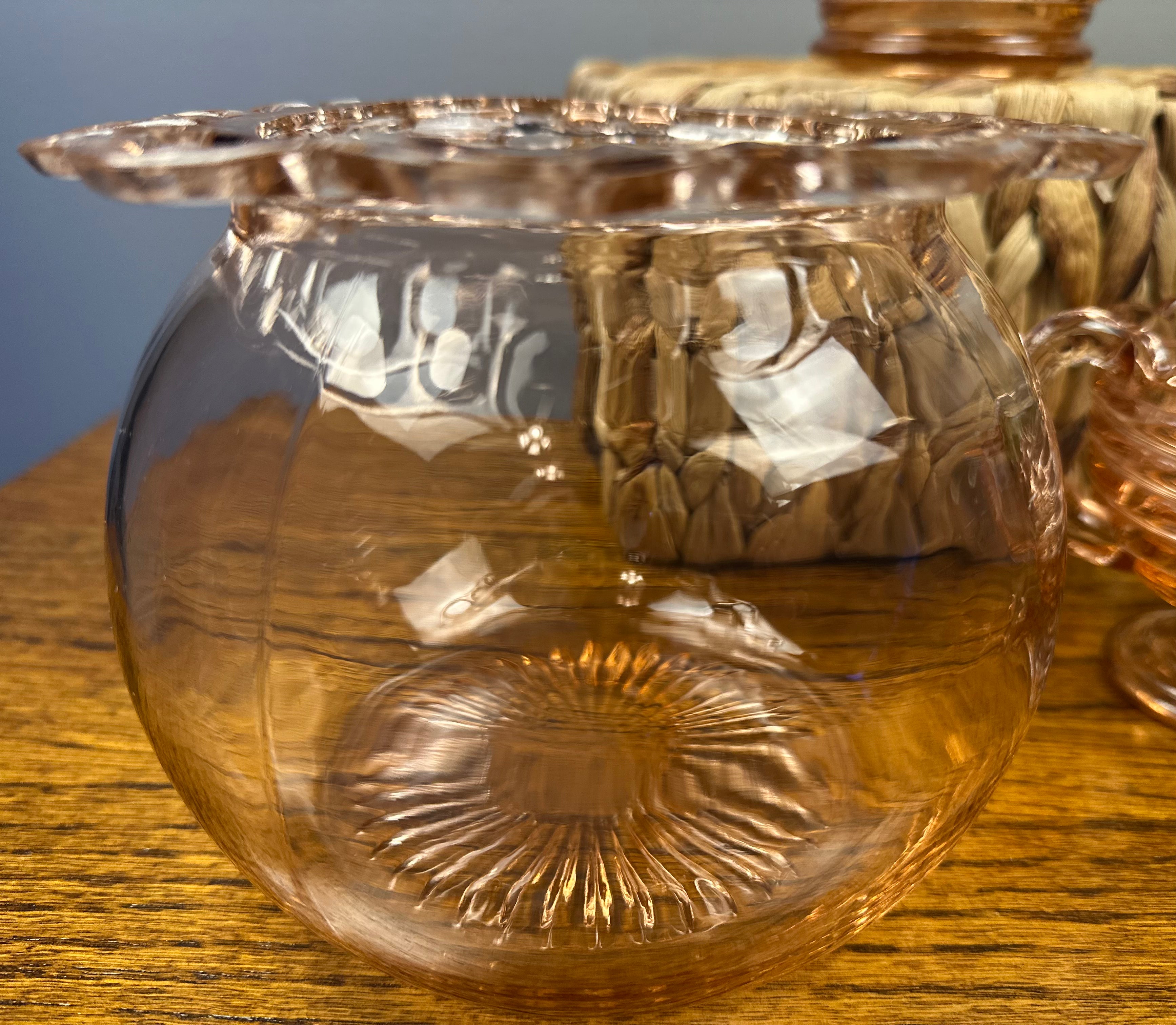 Pink Depression Glass Globe Bowl  -  "Old Colony Open Lace” Anchor Hocking | 1935- 1938