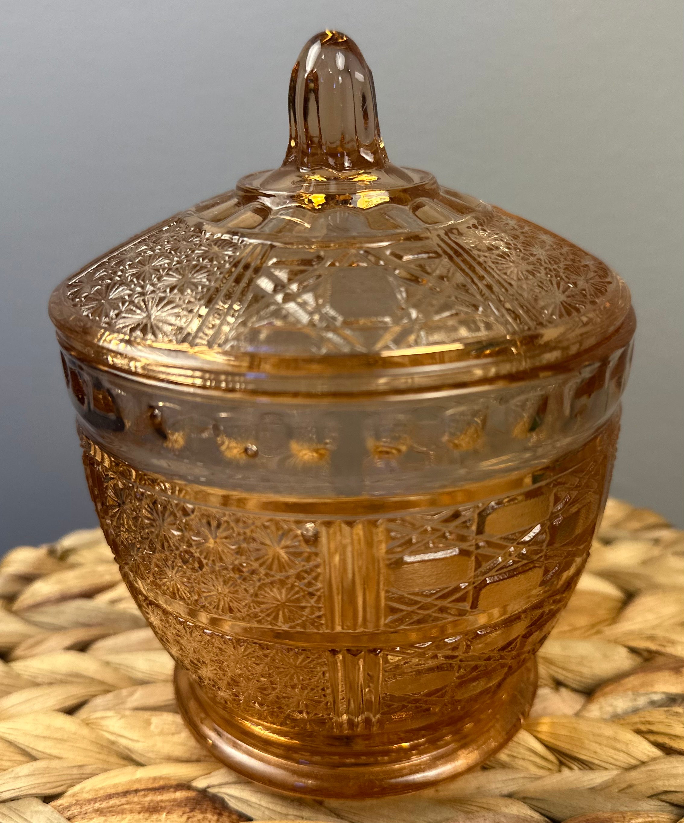 Pink Glass  Lidded Candy Jar - “Daisy Button Cane” FNG Indonesia