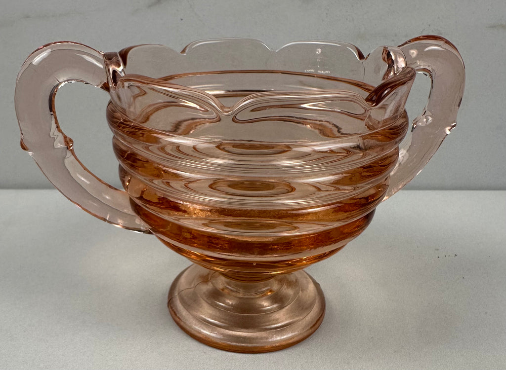 Pink Depression Glass Sugar bowl with a Pedestal Base and Handles - “Manhattan” Anchor Hocking | 1938- 1943