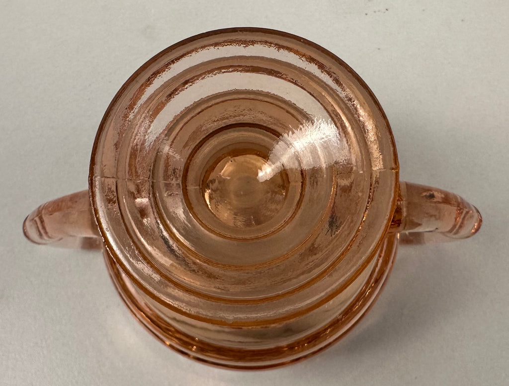 Pink Depression Glass Sugar bowl with a Pedestal Base and Handles - “Manhattan” Anchor Hocking | 1938- 1943