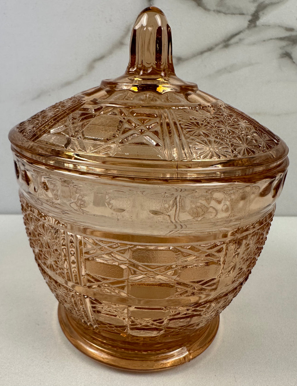 Pink Glass  Lidded Candy Jar - “Daisy Button Cane” FNG Indonesia