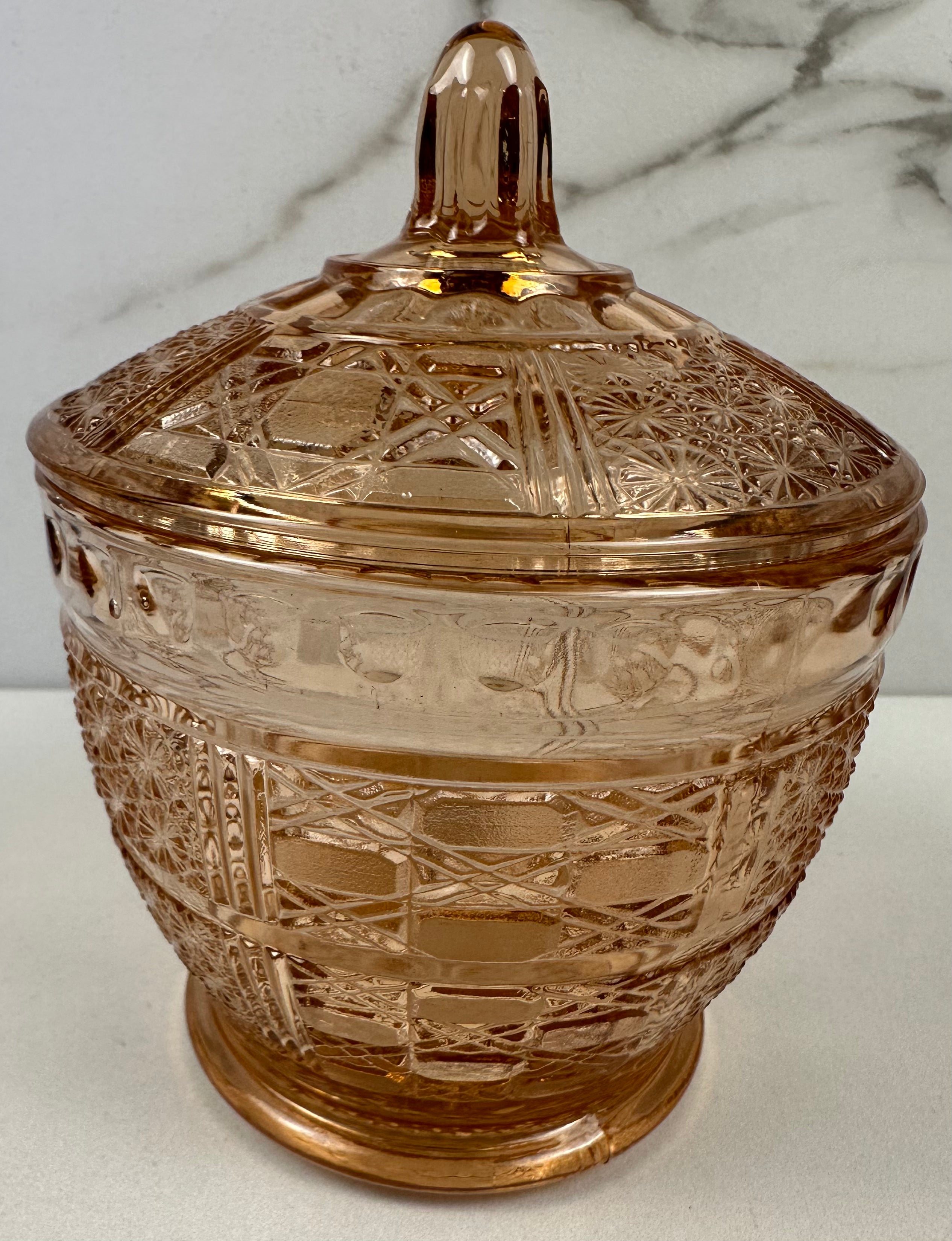 Pink Glass  Lidded Candy Jar - “Daisy Button Cane” FNG Indonesia