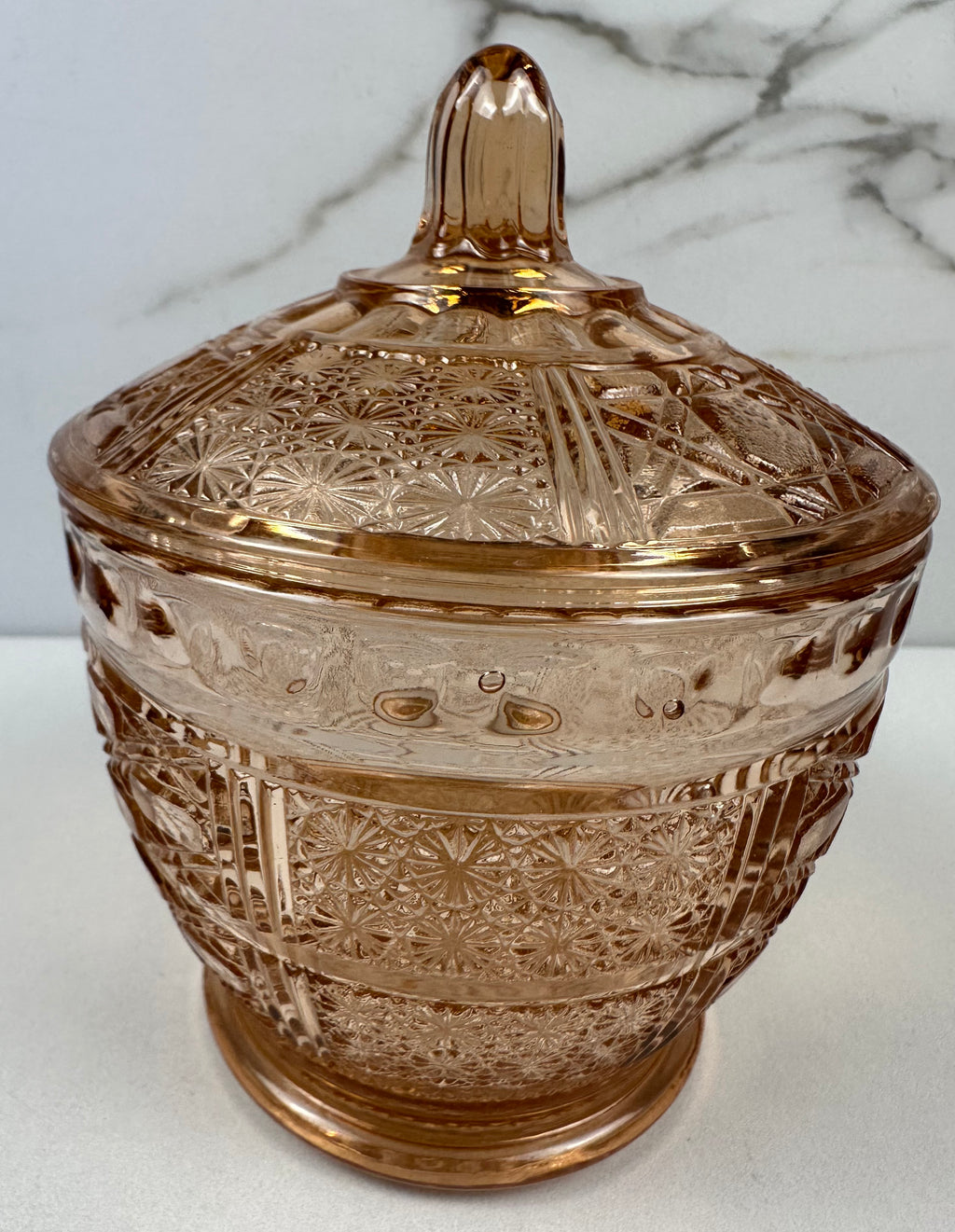 Pink Glass  Lidded Candy Jar - “Daisy Button Cane” FNG Indonesia