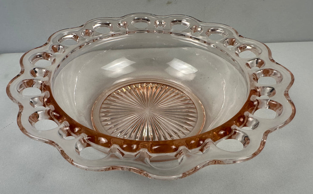 Pink Depression Glass 7 ¾ inch Bowl - Unlined  - “Colony Open Lace” Anchor Hocking | 1935- 1938
