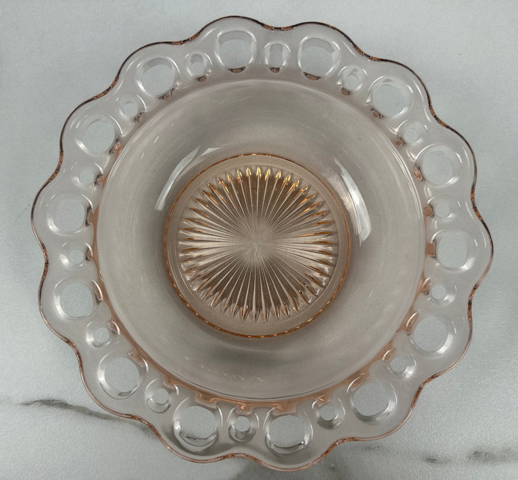Pink Depression Glass 7 ¾ inch Bowl - Unlined  - “Colony Open Lace” Anchor Hocking | 1935- 1938