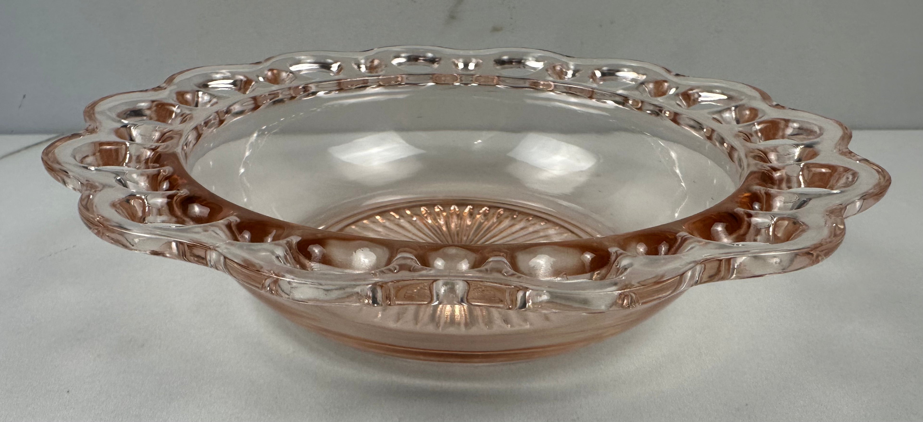 Pink Depression Glass 7 ¾ inch Bowl - Unlined  - “Colony Open Lace” Anchor Hocking | 1935- 1938