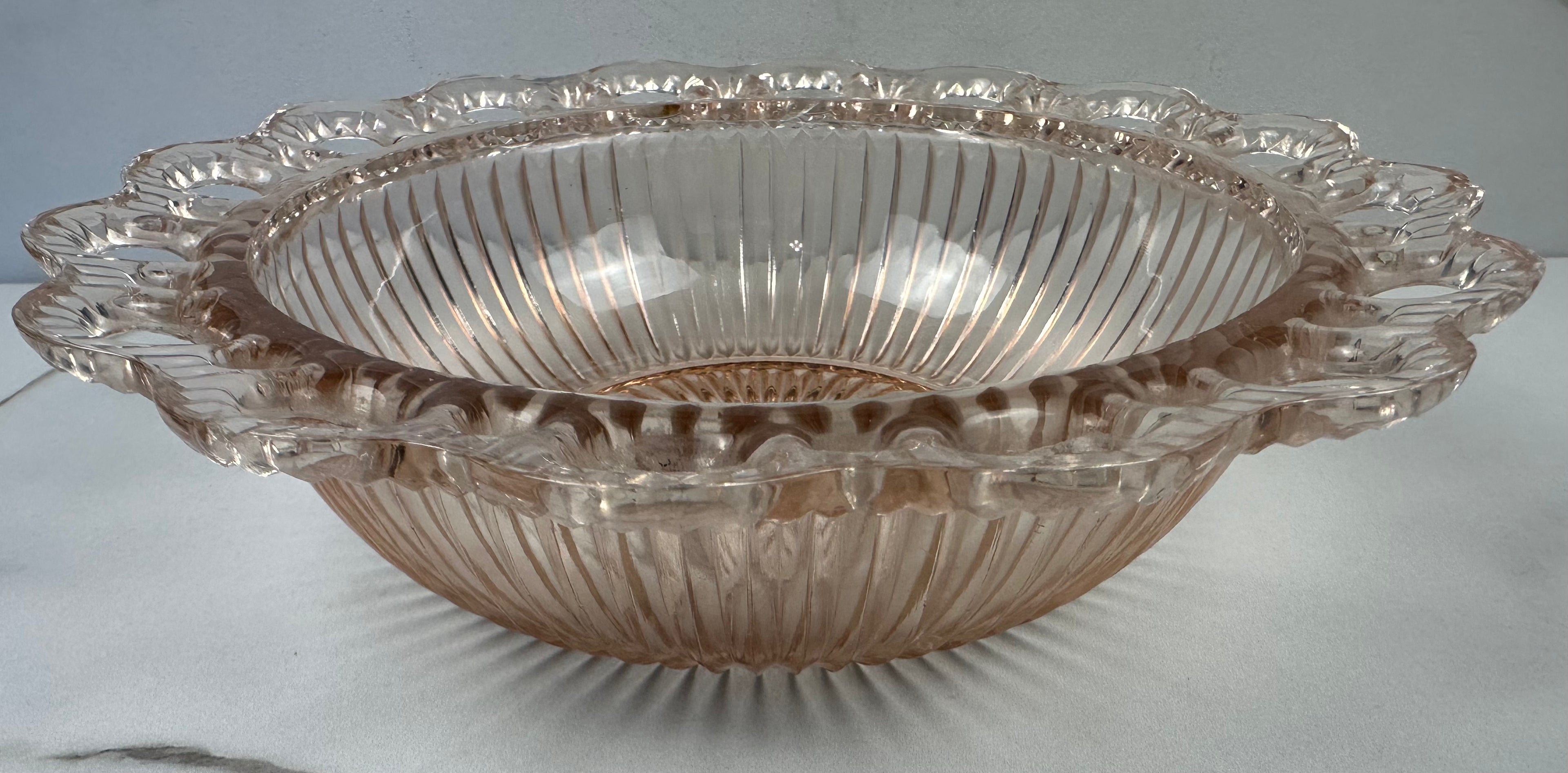Pink Depression Glass Bowl - Lined  - “Colony Open Lace” Anchor Hocking | 1935- 1938