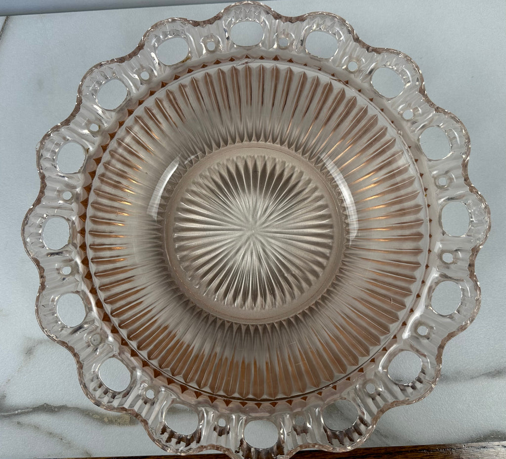 Pink Depression Glass Bowl - Lined  - “Colony Open Lace” Anchor Hocking | 1935- 1938