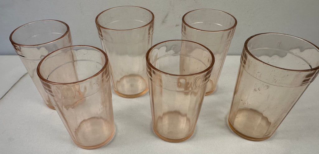Pink Depression Glass 6 oz Glass - Banded  - “Pink Optic” Hazel Atlas |