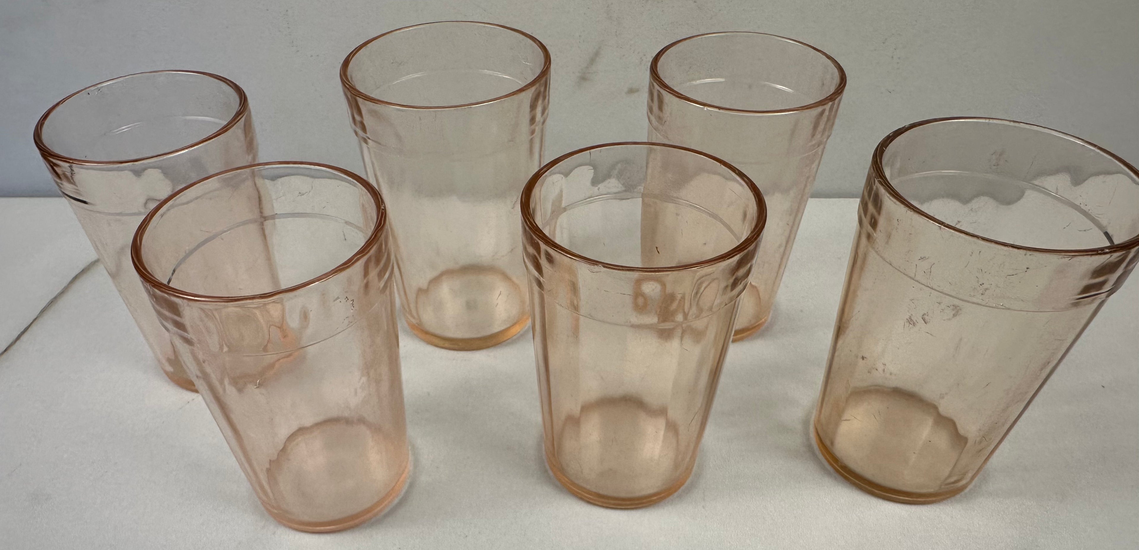 Pink Depression Glass 6 oz Glass - Banded  - “Pink Optic” Hazel Atlas |