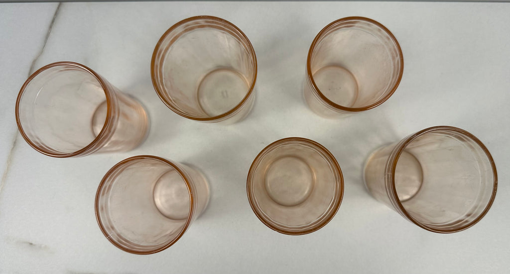Pink Depression Glass 6 oz Glass - Banded  - “Pink Optic” Hazel Atlas |