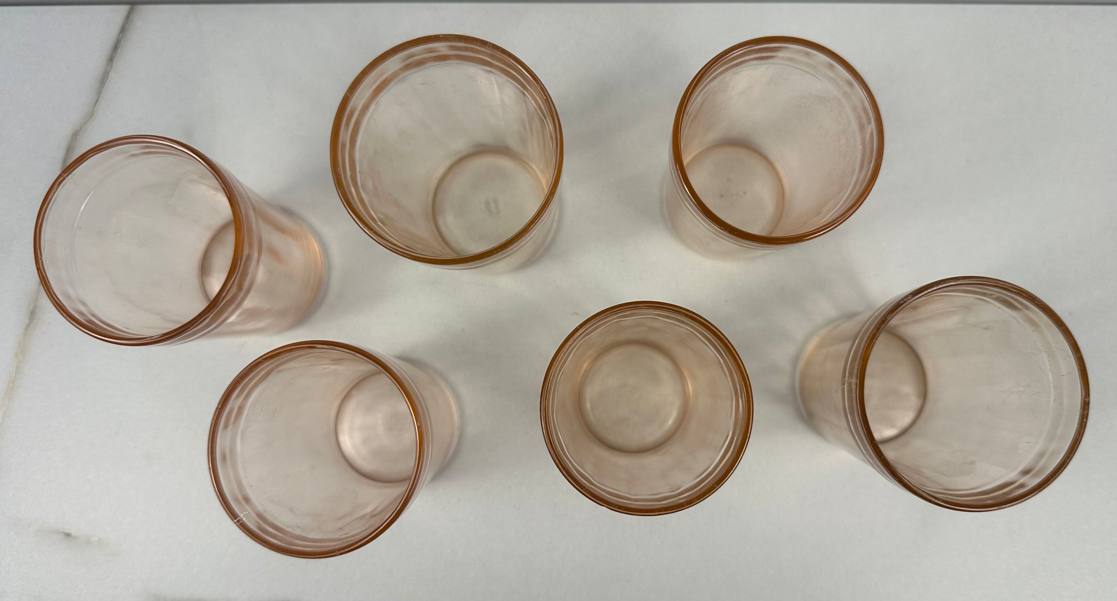 Pink Depression Glass 6 oz Glass - Banded  - “Pink Optic” Hazel Atlas |