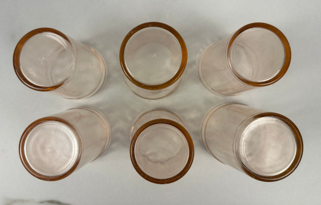 Pink Depression Glass 6 oz Glass - Banded  - “Pink Optic” Hazel Atlas |
