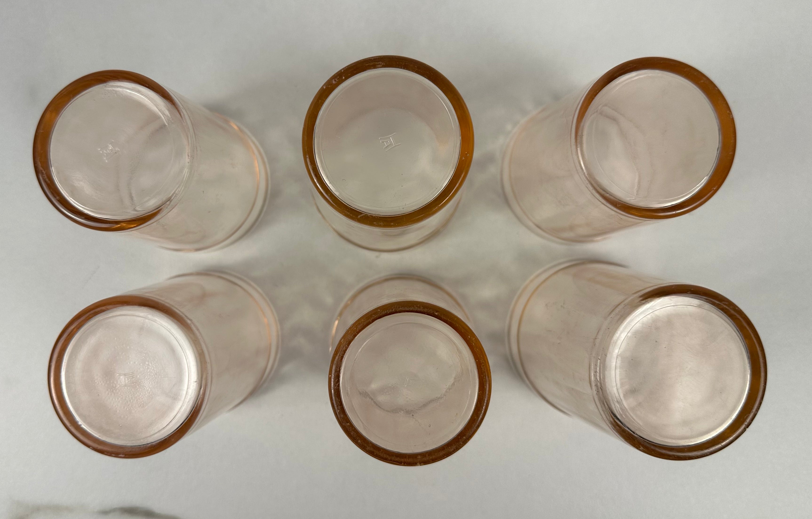 Pink Depression Glass 6 oz Glass - Banded  - “Pink Optic” Hazel Atlas |