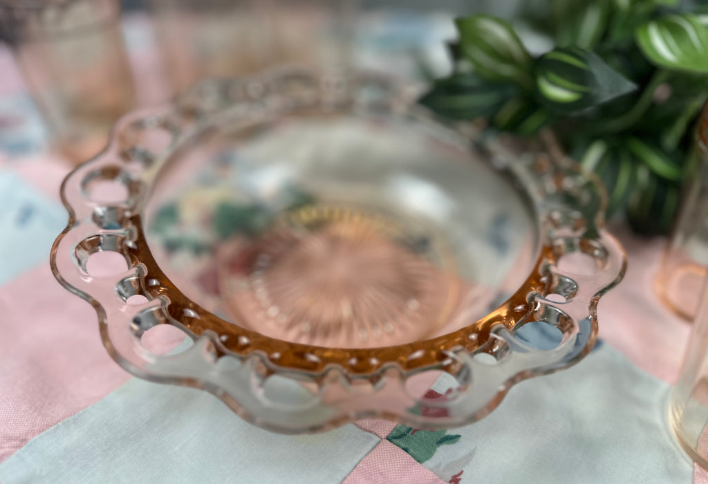 Pink Depression Glass 7 ¾ inch Bowl - Unlined  - “Colony Open Lace” Anchor Hocking | 1935- 1938