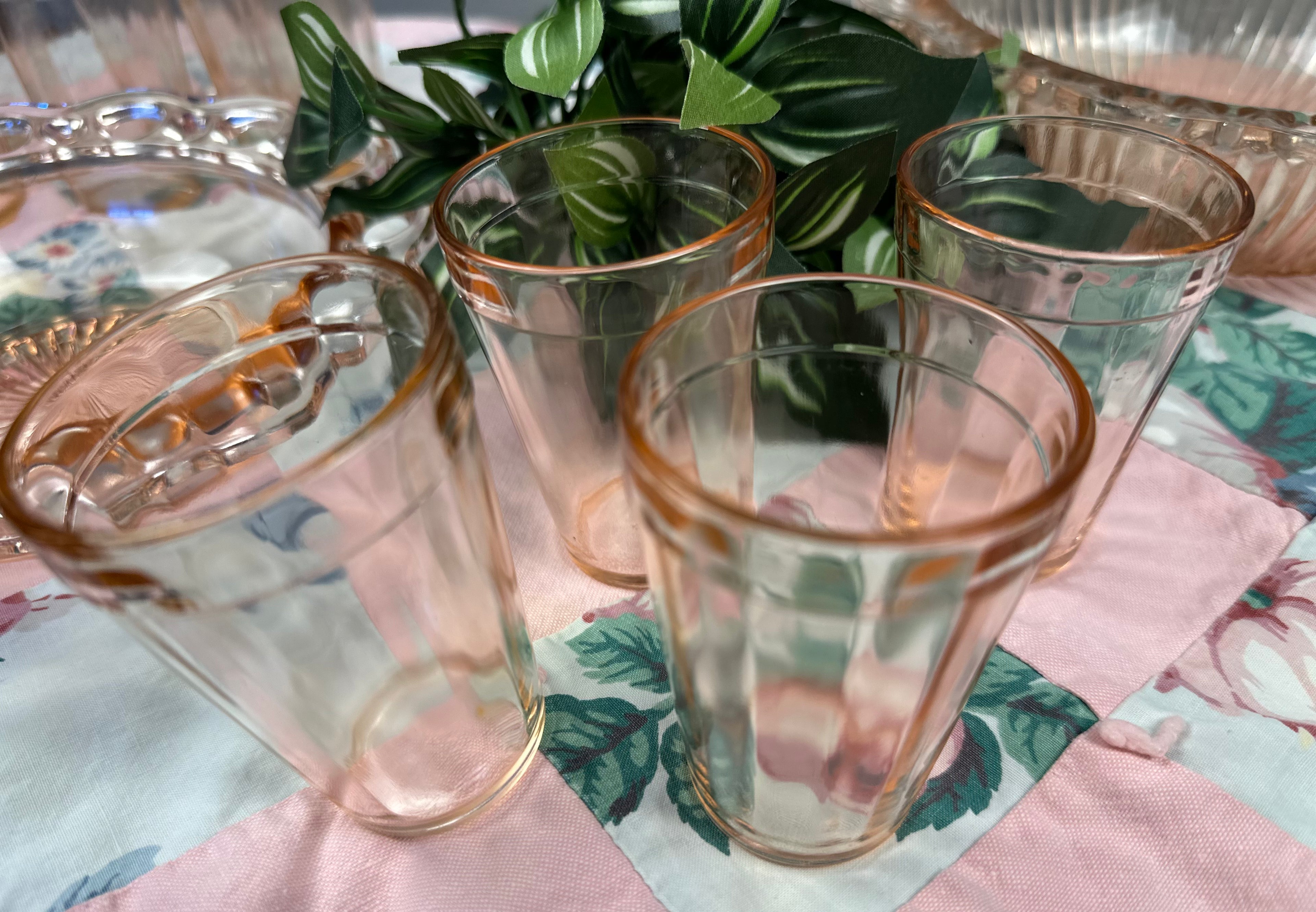 Pink Depression Glass 4 oz Glass - Banded  - “Pink Optic” Hazel Atlas |