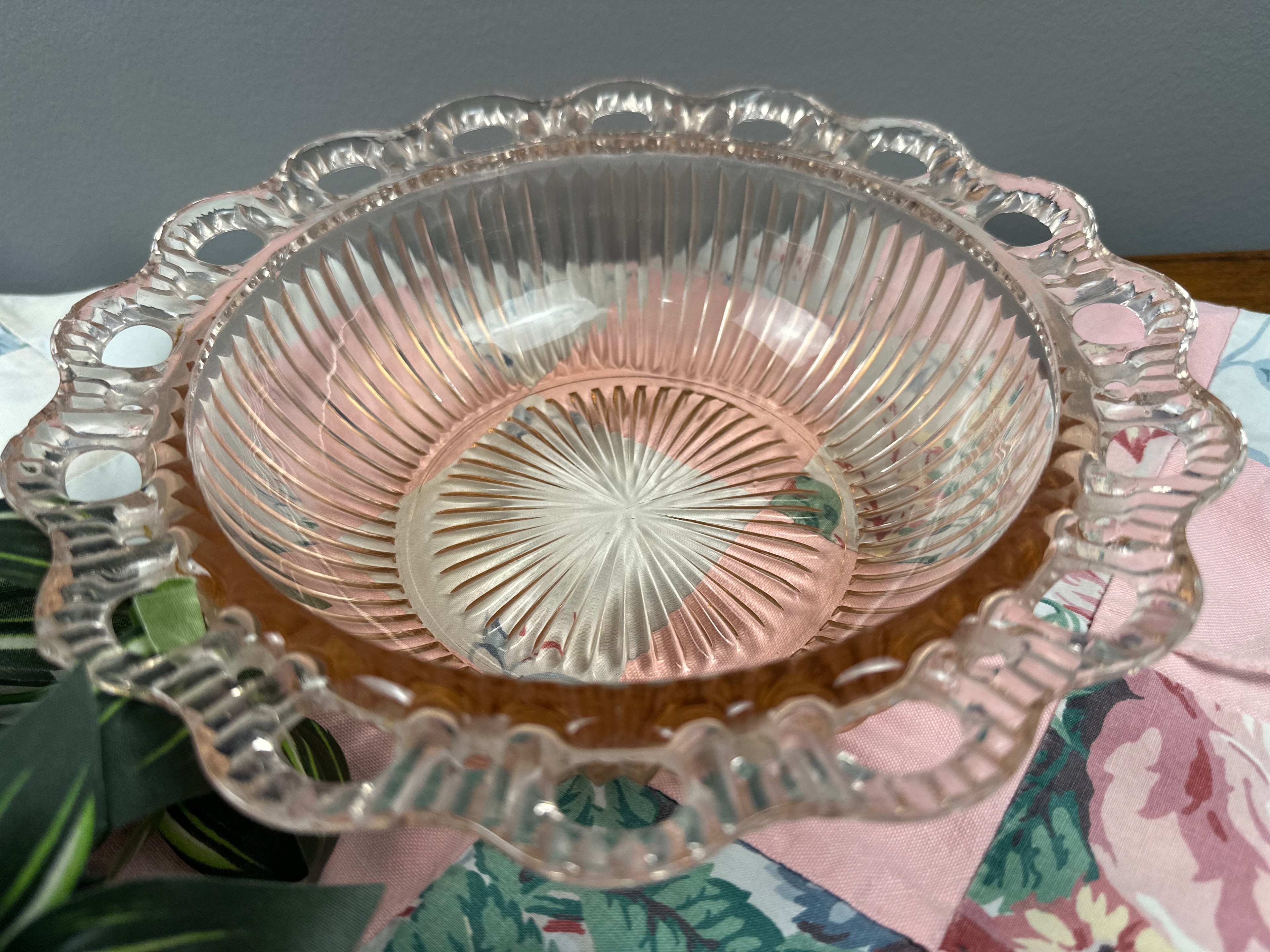 Pink Depression Glass Bowl - Lined  - “Colony Open Lace” Anchor Hocking | 1935- 1938