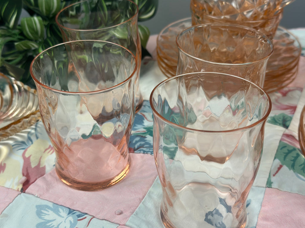 Pink Depression 9 oz Tumbler  - “Hex Optic” Jeannette Glass | 1928- 1932