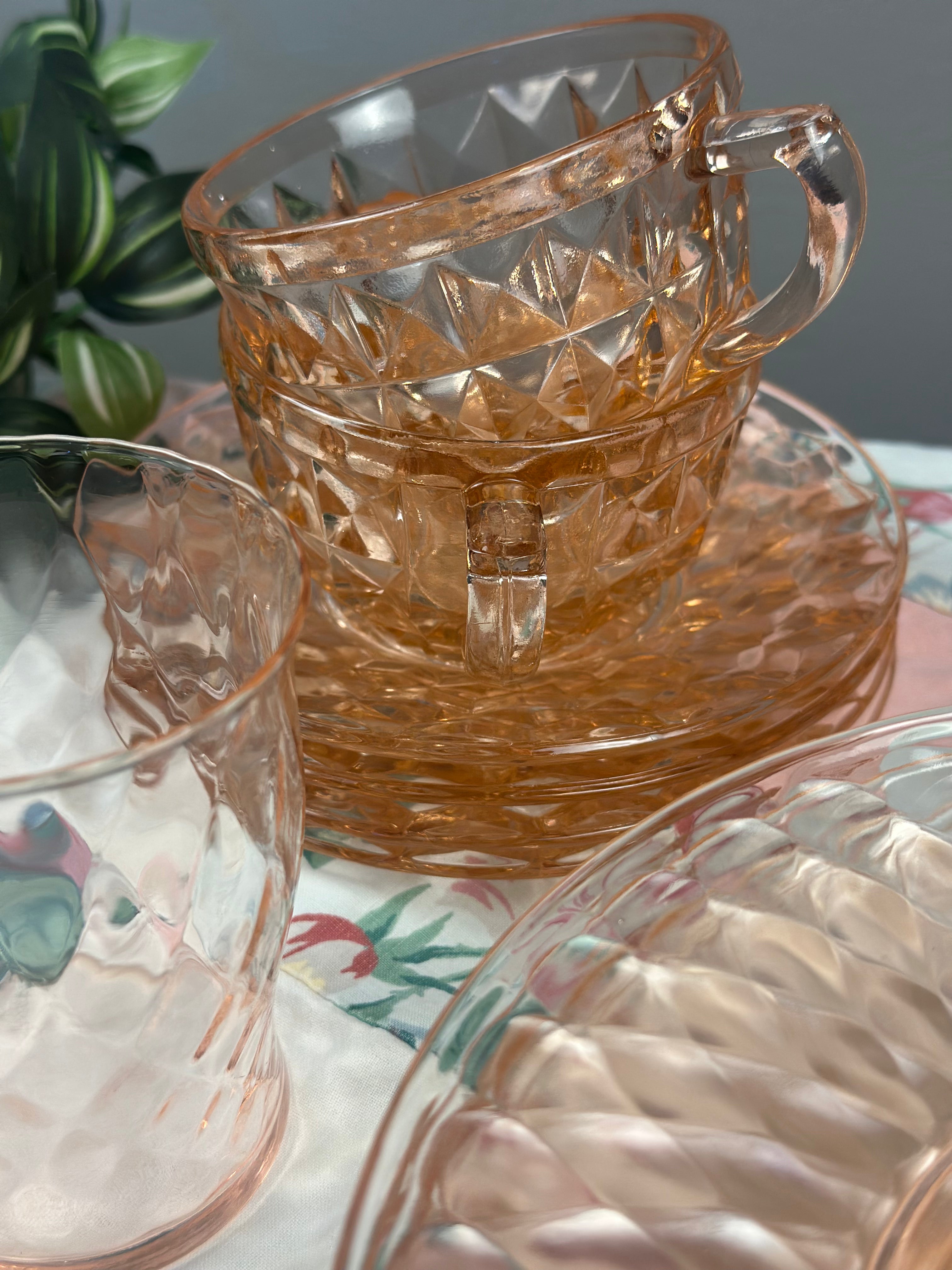 Pink Depression Plate- “Windsor Diamond” Jeannette Glass 1936-1946