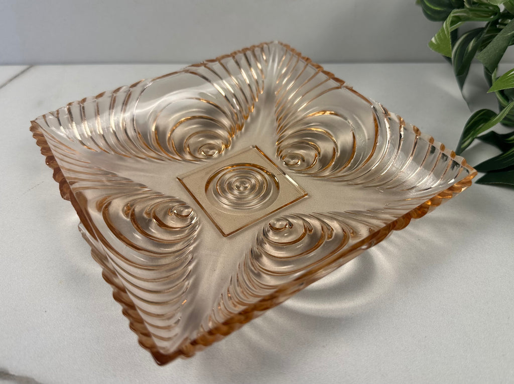 Pink Depression Square Candy Dish- “Soundwave” Hazel Atlas| 1936-1939