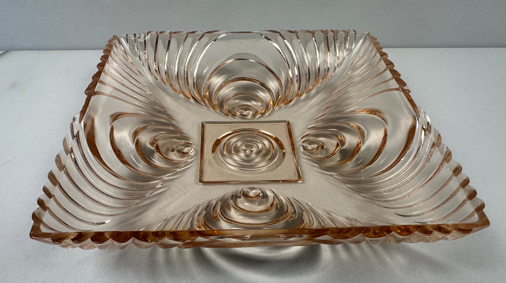 Pink Depression Square Candy Dish- “Soundwave” Hazel Atlas| 1936-1939