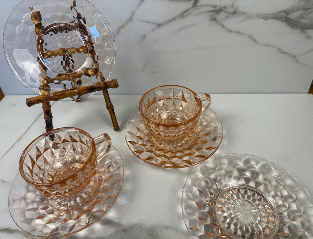 Pink Depression Plate- “Windsor Diamond” Jeannette Glass 1936-1946