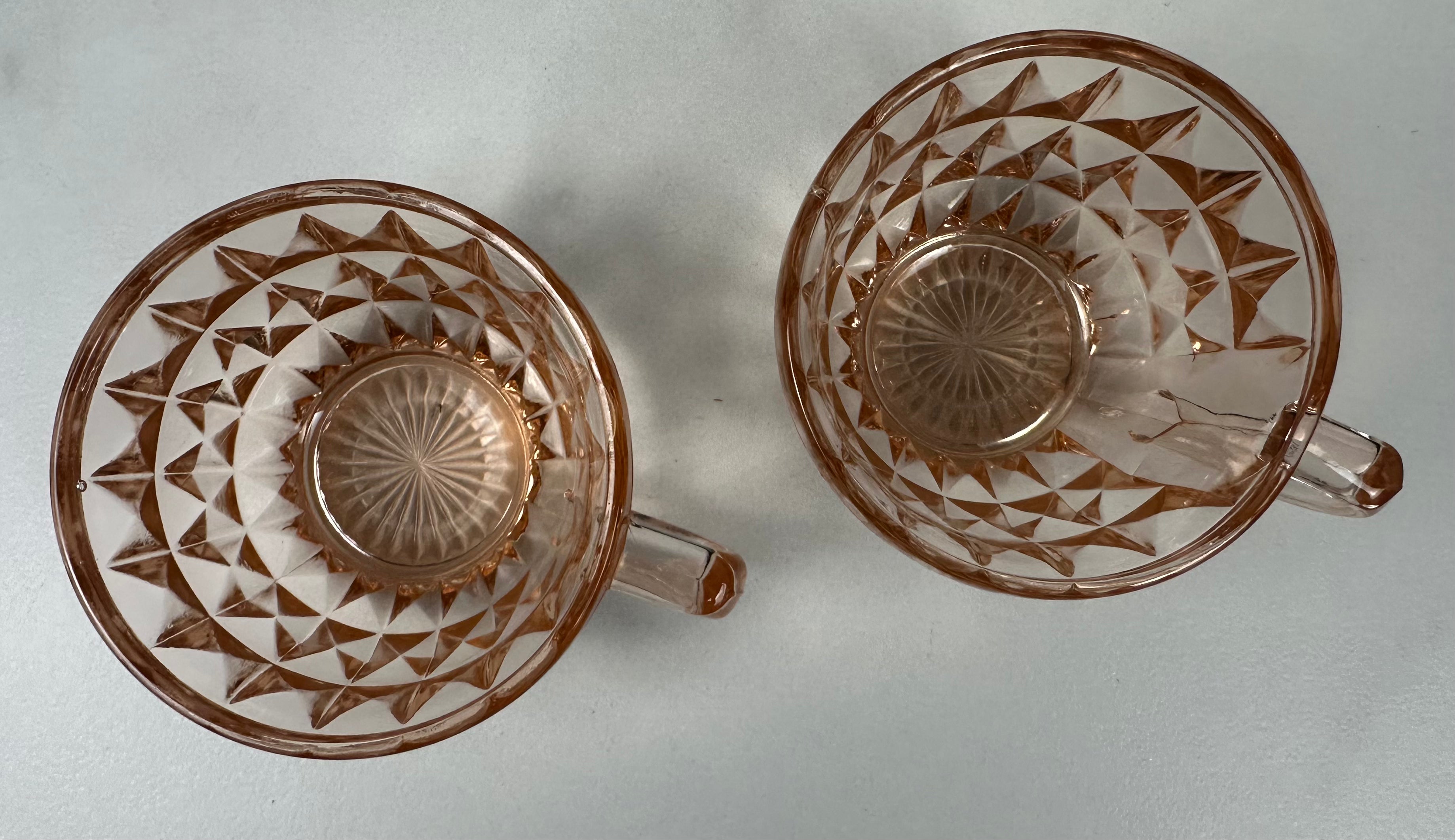 Pink Depression Glass Cup- “Windsor Diamond” Jeannette Glass 1936-1946