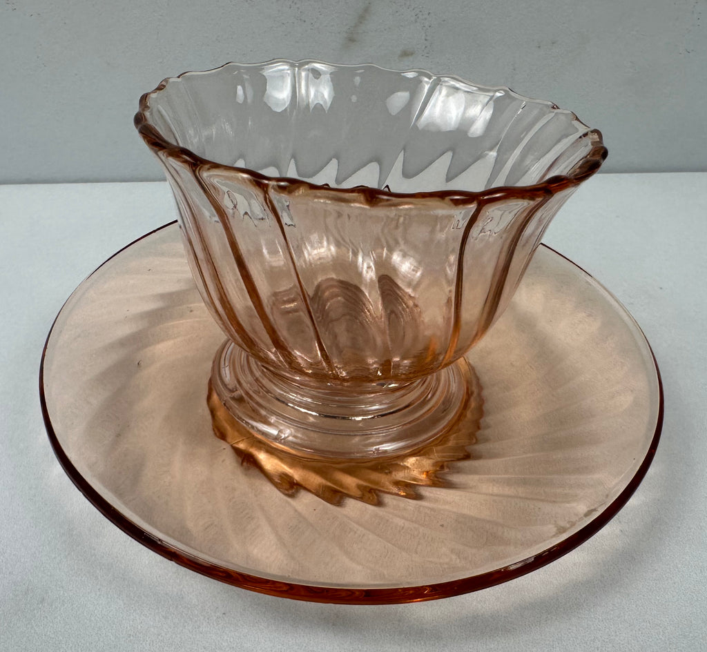 Pink Depression Glass Sherbet Bowl Pink Swirl Jeannette Glass   | 1937-1938