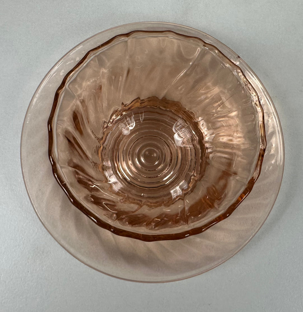 Pink Depression Glass Sherbet Bowl Pink Swirl Jeannette Glass   | 1937-1938