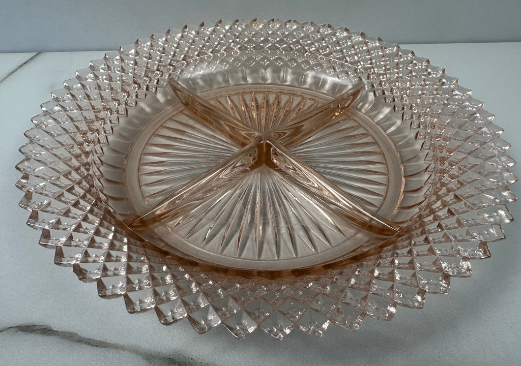 Pink Depression Glass Relish Tray Bowl "Miss America" Anchor Hocking  | 1935-1938
