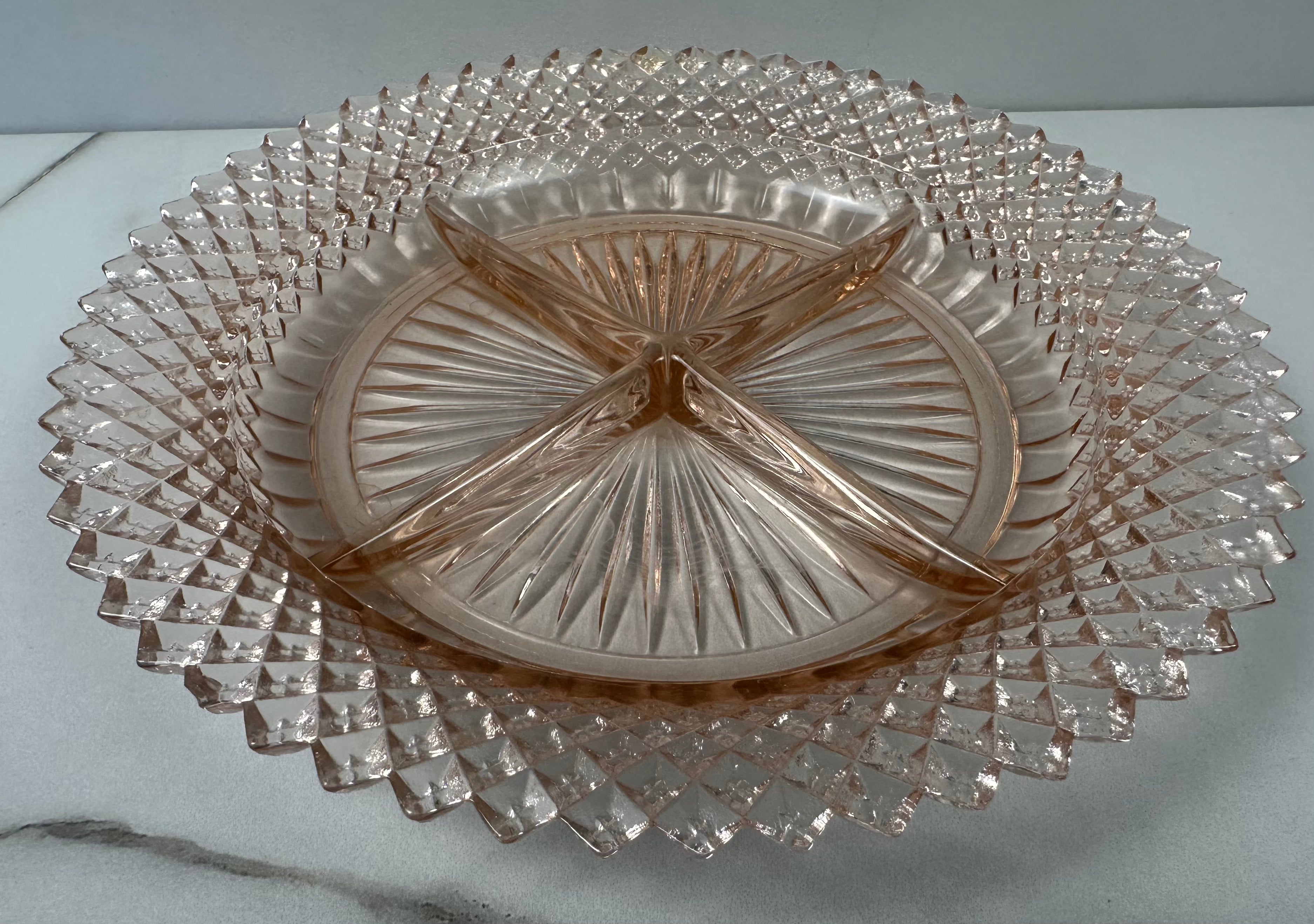 Pink Depression Glass Relish Tray Bowl "Miss America" Anchor Hocking  | 1935-1938